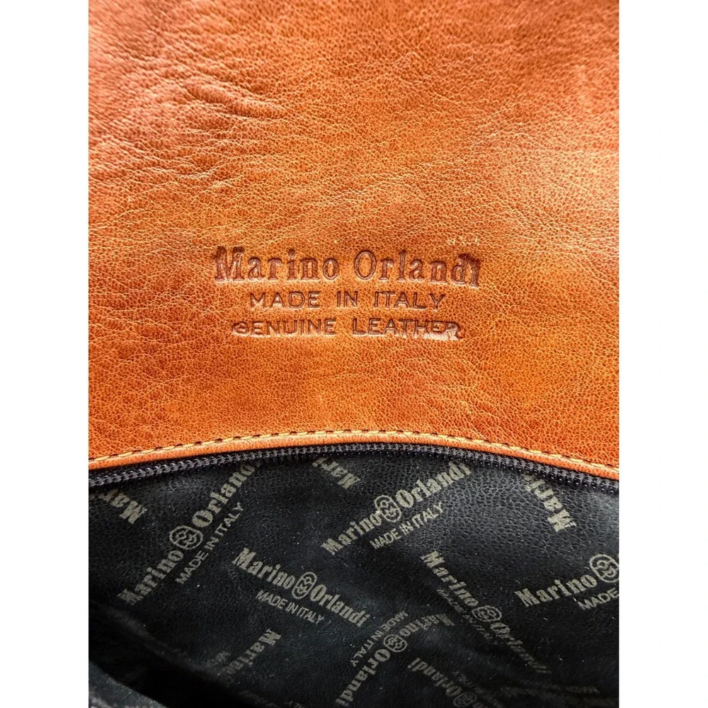 Vintage Marino Orlandi Italian Designer Leather Bag Black Cognac Made in Italy